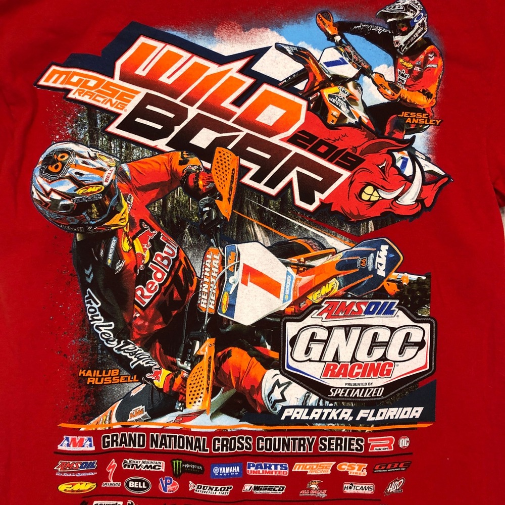 Gildan 2019 Wild Boar GNCC Racing T-Shirt Red Mens Small Kailub Russell KTM